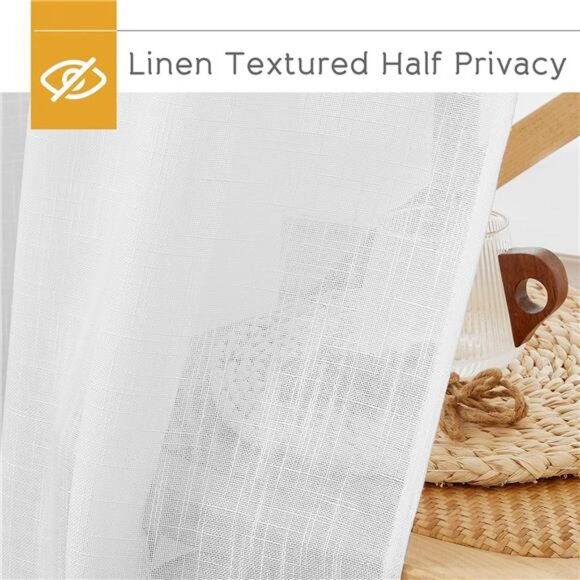 Short White Linen Curtains 45inches Long,Cortinas para Cuarto SemiSheer Curtains - Picture 5 of 7